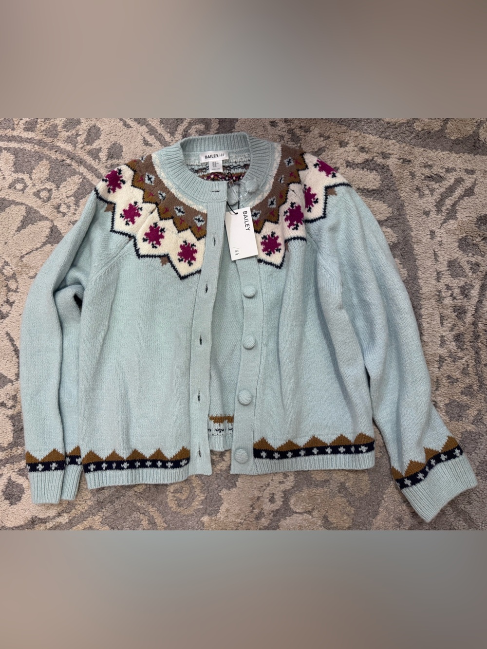 Bailey 44 Pale Blue Fair Isle Button-Front Cardigan